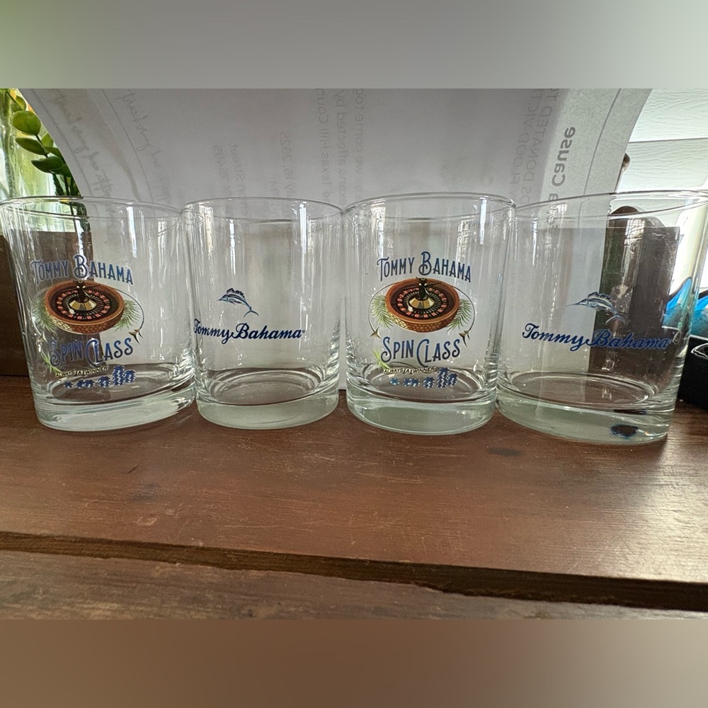 Set of 4 TOMMY BAHAMA Spin Class Double Old Fashioned Bar Lowball Rocks Glass